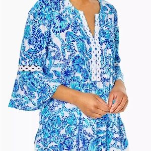 Brand New Lilly Pulitzer Hollie Tunic Top Turquoise Oasis Shell Me You Love Me L